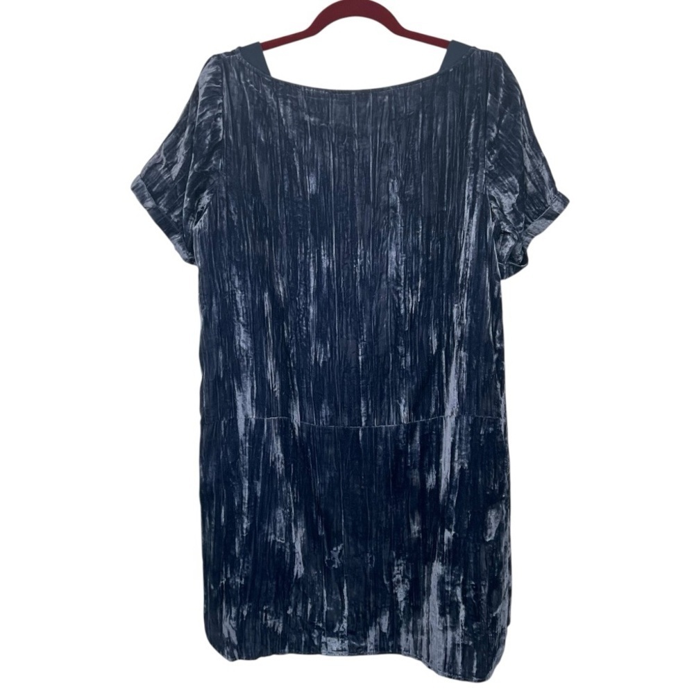 Anthropologie Floreat Blue Velvet Crinkle Short Sleeve Shift Dress Women Medium - Picture 8 of 11